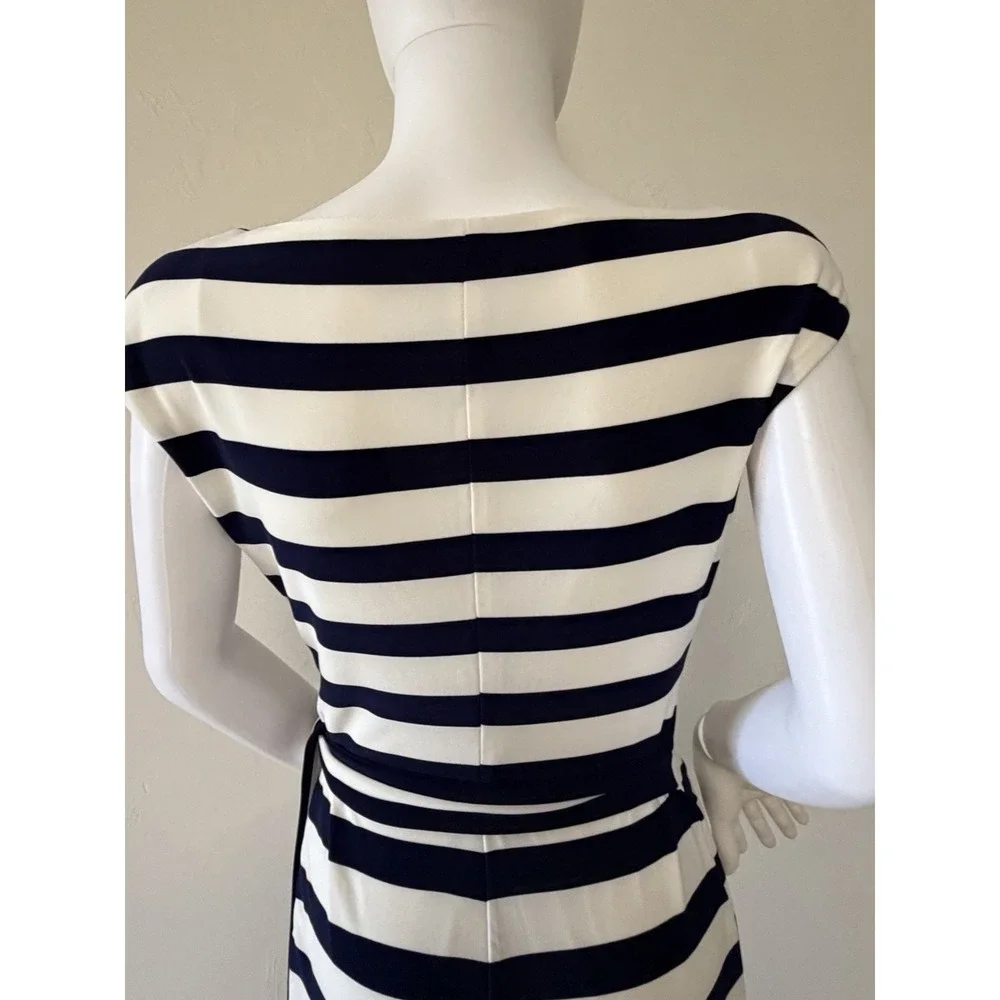 Ralph Lauren Striped Sheath Dress Side Tie Navy White Size 4 - Picture 9 of 15